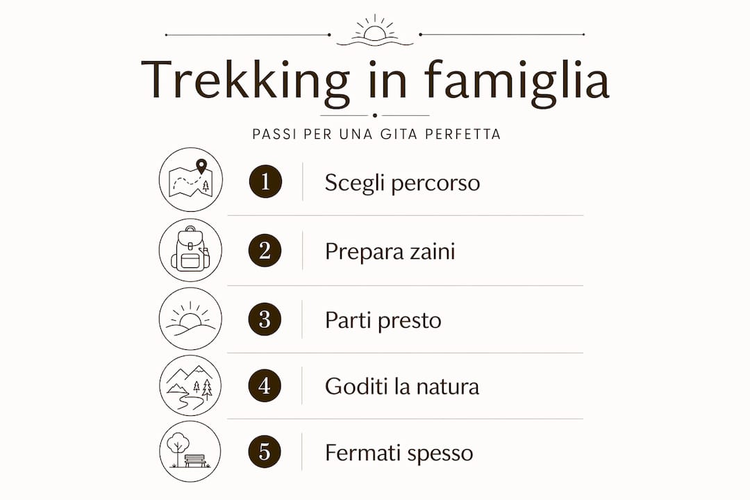 Infografica verticale: le tappe del trekking in famiglia all’Isola d’Elba