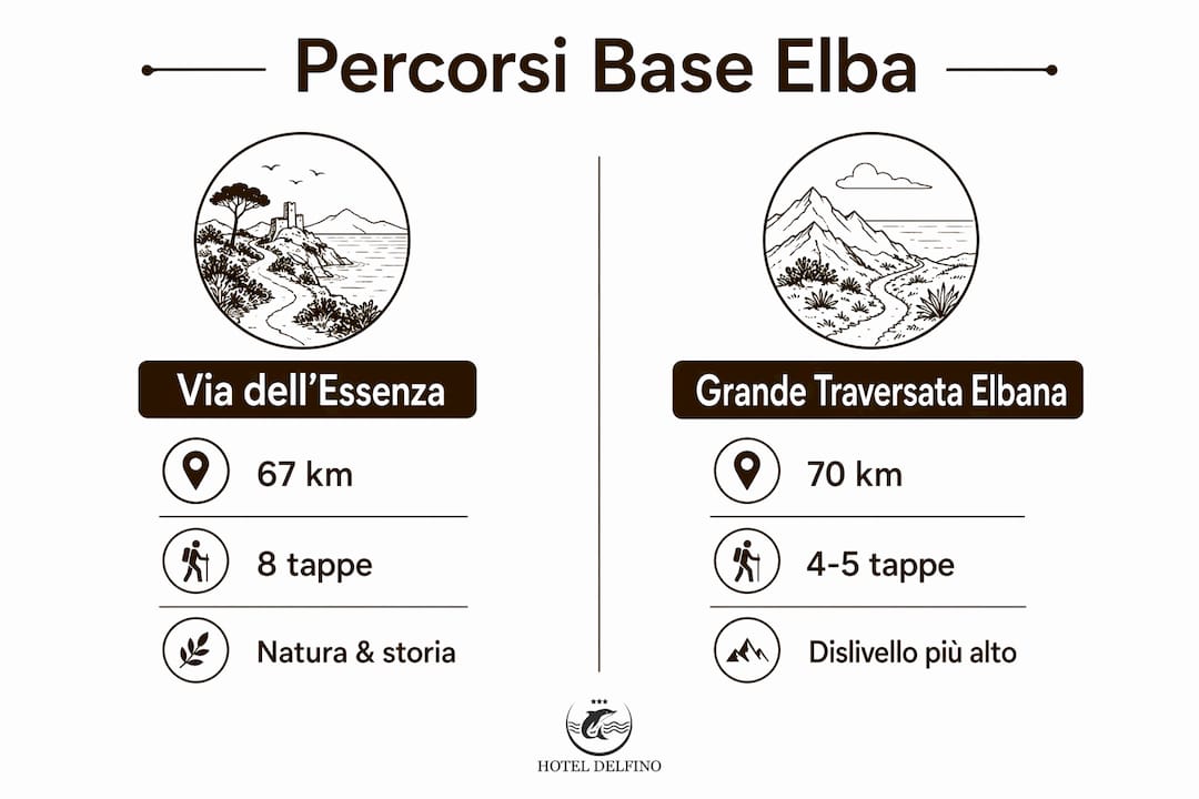 Infografica: confronto tra i principali sentieri escursionistici dell’Isola d’Elba