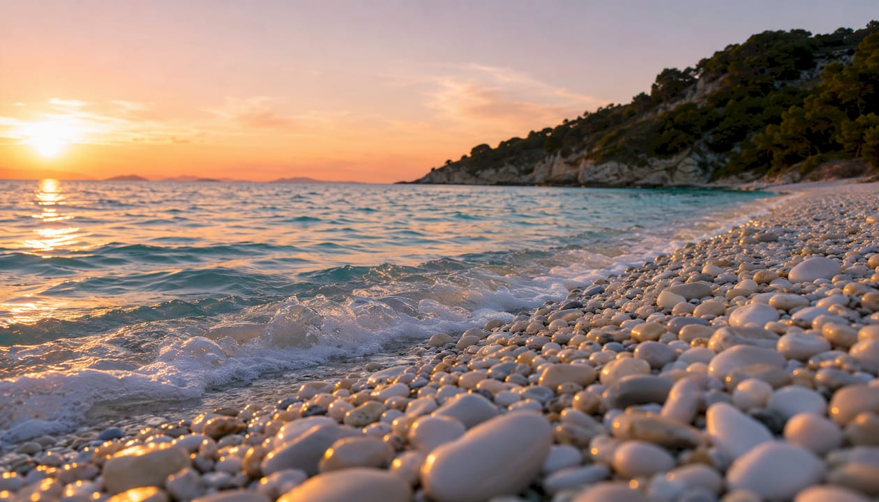A Sansone ti aspetta una spiaggia di piccoli ciottoli bianchi, bagnata da un mare cristallino.