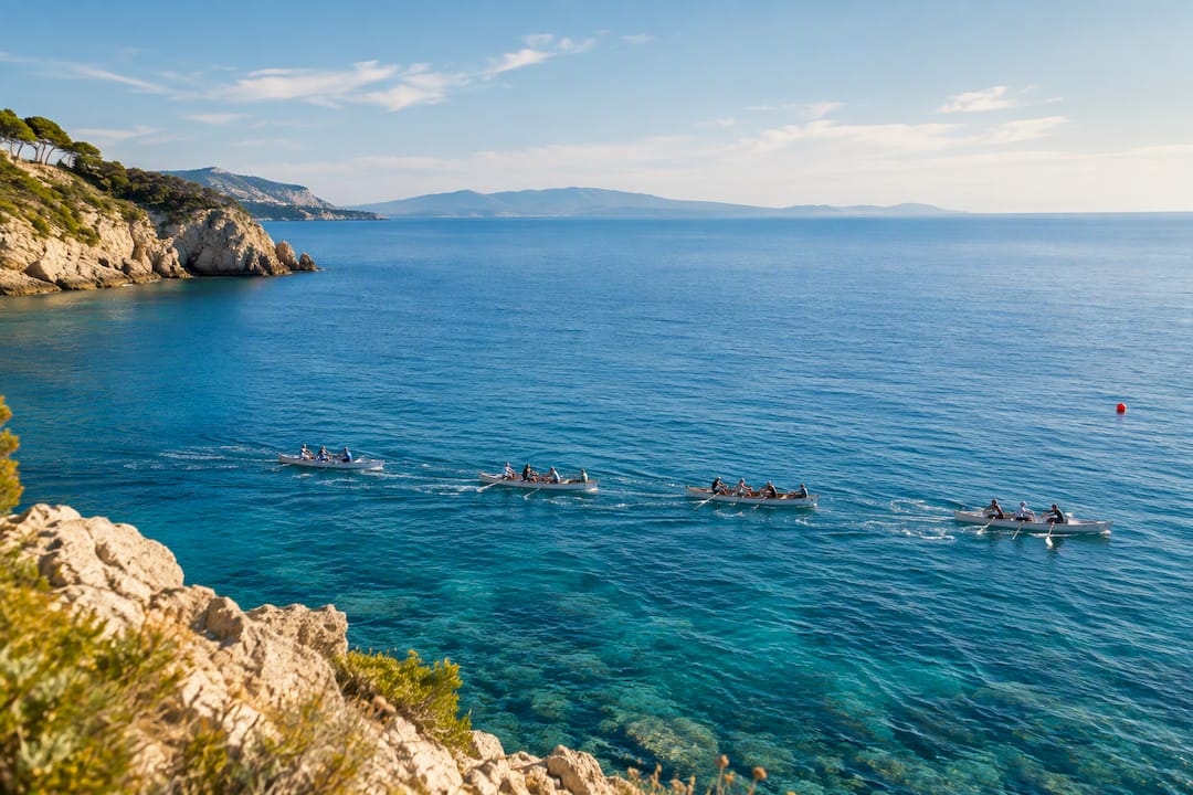 Barche a remi lungo la costa dell'Elba