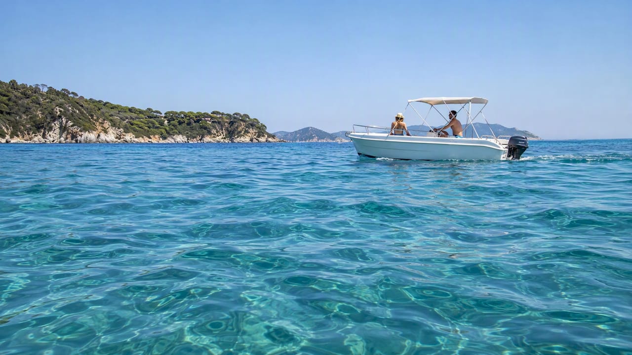 Piccola barca che naviga sul mare dell’Elba
